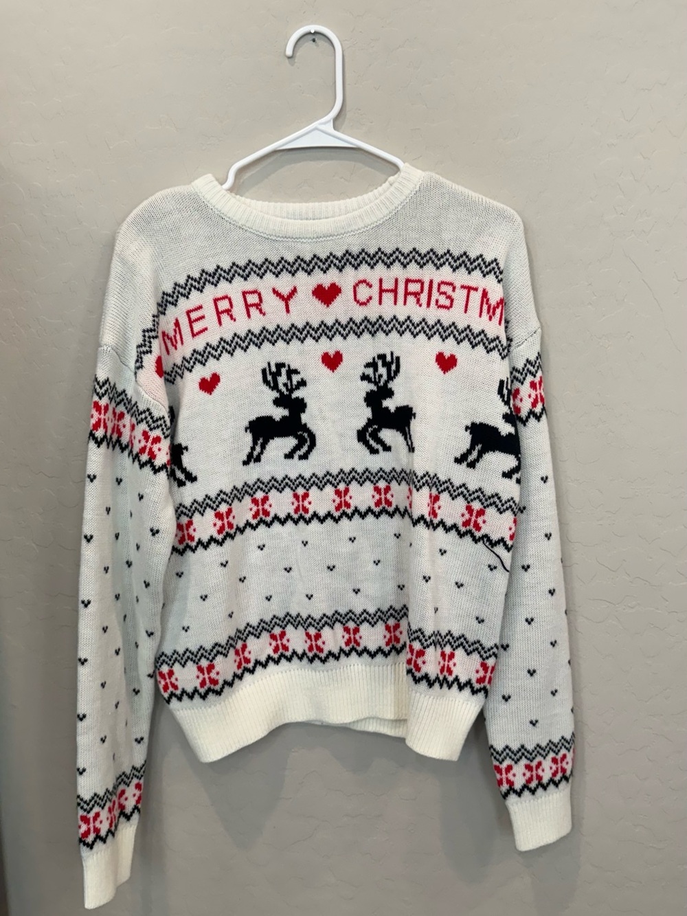 Simplee Christmas Sweater with Cream Ribbed Neckline